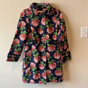 Boden Floral Trench Coat - Navy and Pink